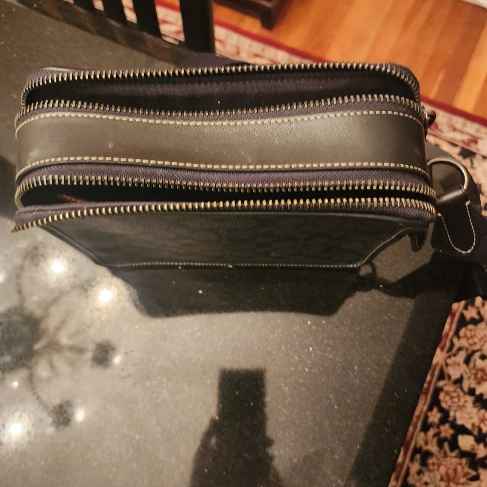 Coach Black Signature Canvas Messenger with Green Dino Patch
